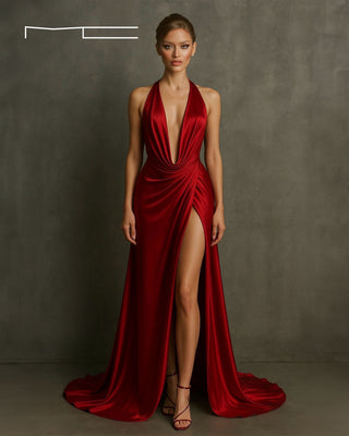 Plunging High Slit Dress