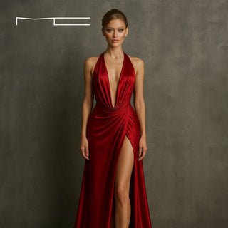 Plunging High Slit Dress